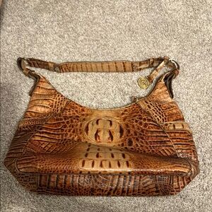 Brown Crocodile Patterned Hobo Bag with Braided Handle